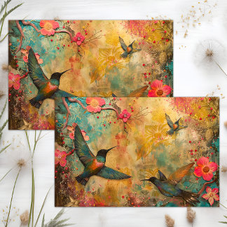 COLORFUL HUMMINGBIRDS MIXED MEDIA DECOUPAGE TISSUE PAPER