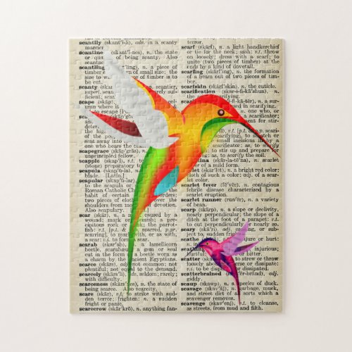 Colorful Hummingbirds on Vintage Dictionary Page Jigsaw Puzzle
