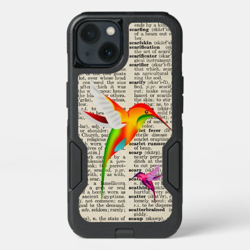 Colorful Hummingbirds on Vintage Dictionary Page iPhone 13 Case