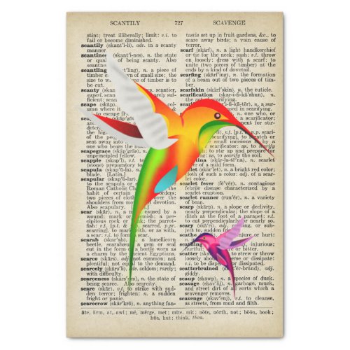 Colorful Hummingbirds on Vintage Dictionary Page Tissue Paper