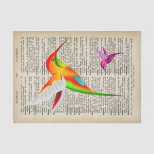Colorful Hummingbirds on Vintage Dictionary Page Tissue Paper