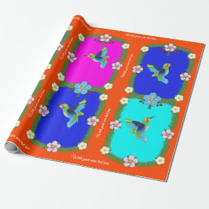 Colorful Hummingbirds.  Orange. Wrapping Paper