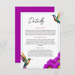 Colorful Hummingbirds Purple Daisies Wedding Enclosure Card
