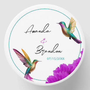 Colorful Hummingbirds Purple Daisies Wedding Mini Candle Favors