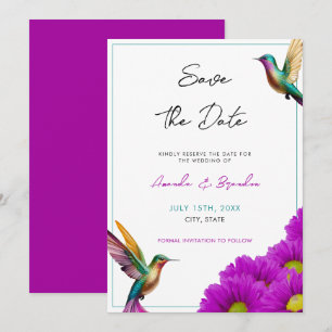 Colorful Hummingbirds Purple Daisies Wedding Save The Date