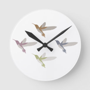 Colorful Hummingbirds Round Clock