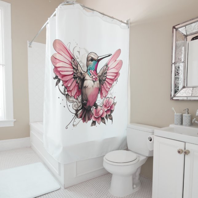Colorful Hummingbirds Shower Curtain Sets (In Situ)