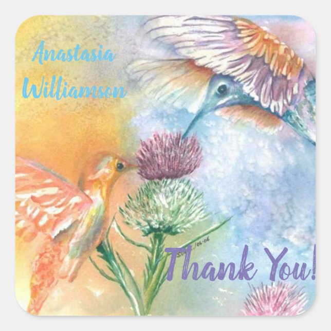 COLORFUL HUMMINGBIRDS SQUARE STICKER (Front)