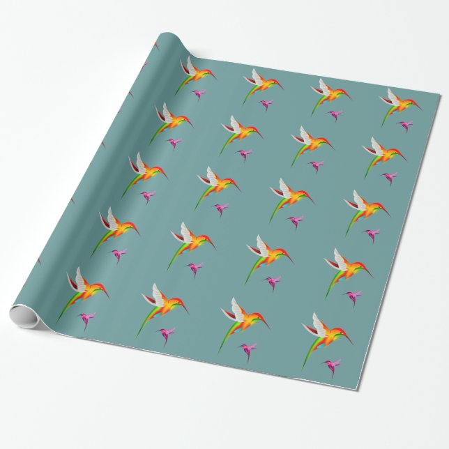 Colorful Hummingbirds Wrapping Paper (Unrolled)