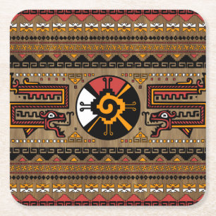 Colorful Hunab Ku Mayan symbol #5 Square Paper Coaster