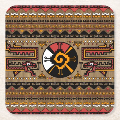 Colorful Hunab Ku Mayan symbol 5 Square Paper Coaster