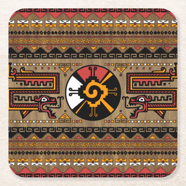 Colorful Hunab Ku Mayan symbol #5 Square Paper Coaster (Front)