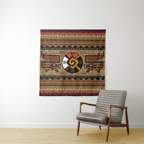 Colorful Hunab Ku Mayan symbol 5 Tapestry