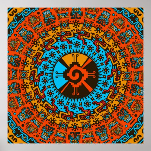 Colorful Hunab Ku Mayan symbol 7 Poster