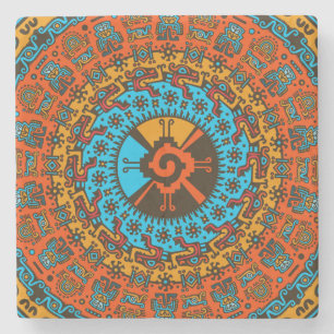 Colorful Hunab Ku Mayan symbol #7 Stone Coaster