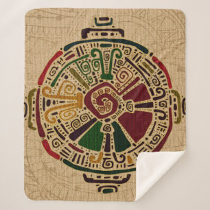 Colorful Hunab Ku Mayan symbol on cotton Sherpa Blanket