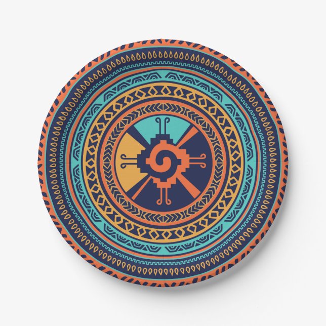 Colorful Hunab Ku Mayan symbol Paper Plates (Front)
