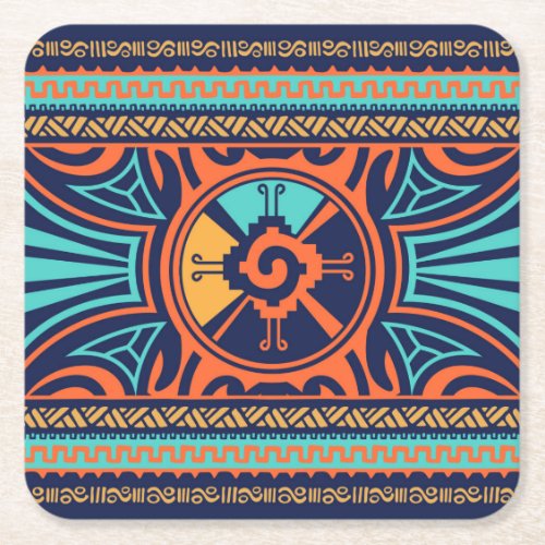 Colorful Hunab Ku Mayan symbol Square Paper Coaster