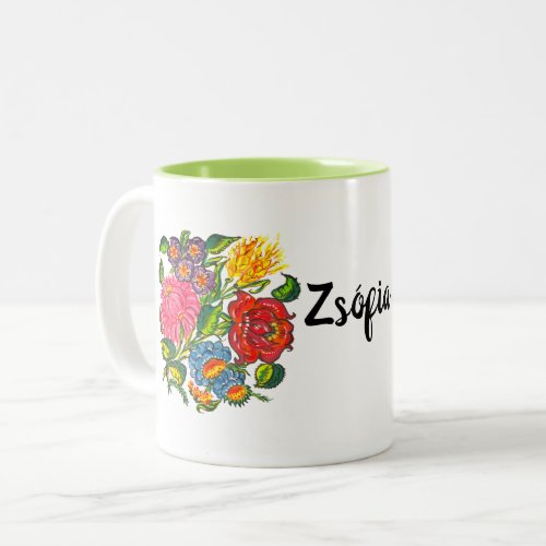 Colorful Hungarian flowers _ add her name Two_Tone Coffee Mug