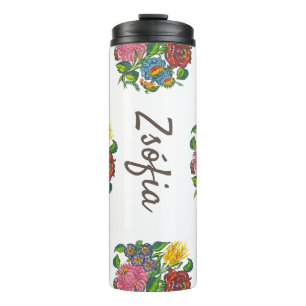 colorful hungarian flowers - custom name thermal tumbler