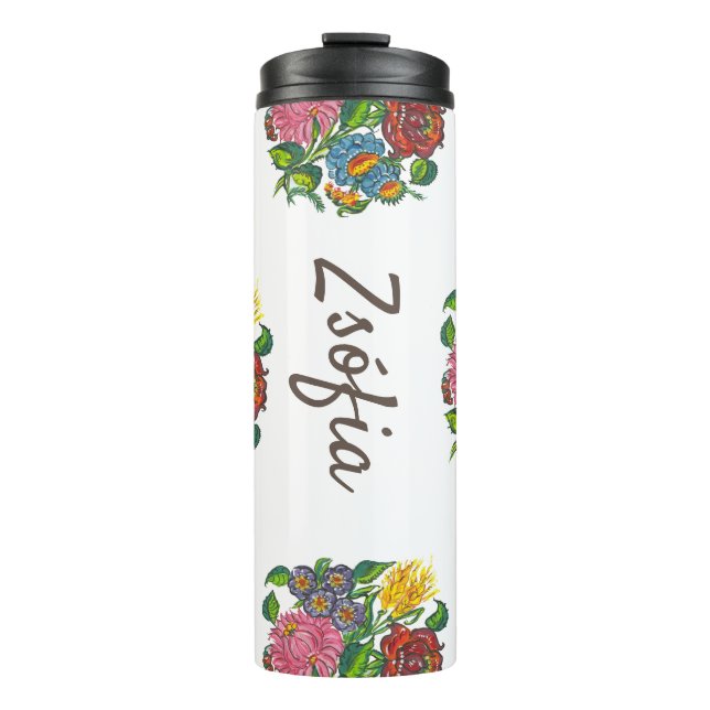 colorful hungarian flowers - custom name thermal tumbler (Front)