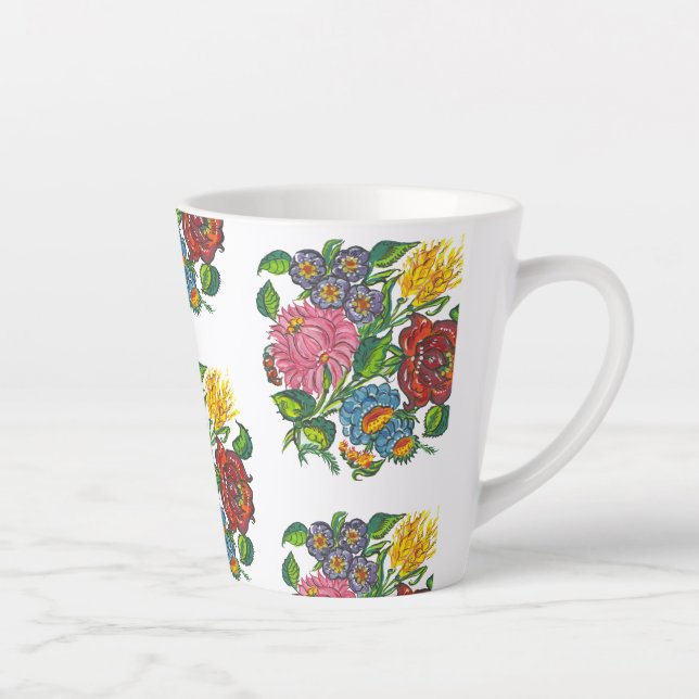 Colorful Hungarian Flowers Latte Mug (Right)