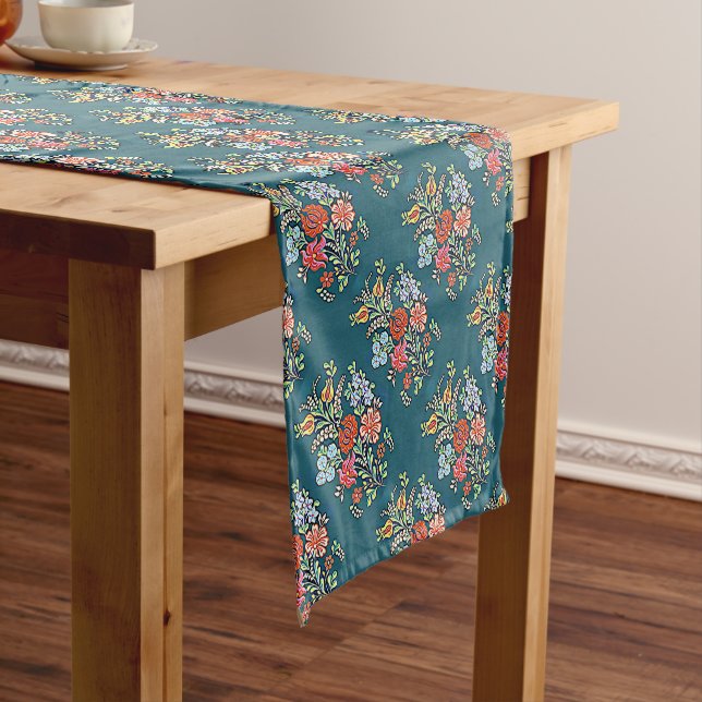 Colorful Hungarian Flowers Short Table Runner (In Situ)