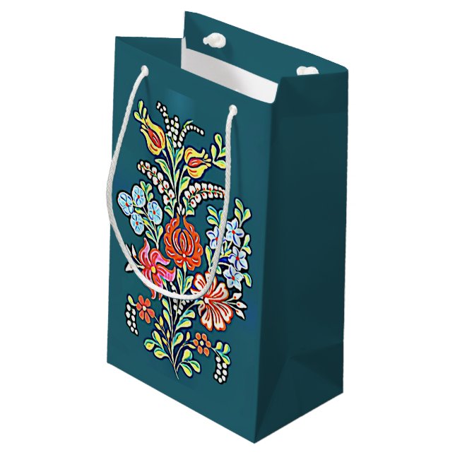 Colorful Hungarian Flowers Small Gift Bag (Back Angled)