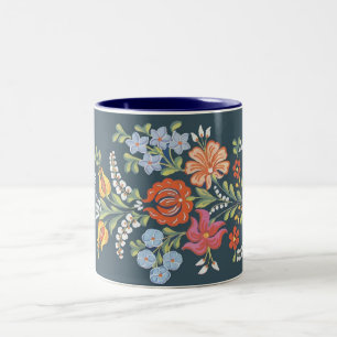 colorful Hungarian flowers Two-Tone Coffee Mug