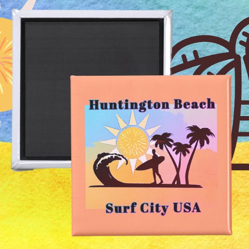 Colorful Huntington Beach CA Surf City USA Magnet