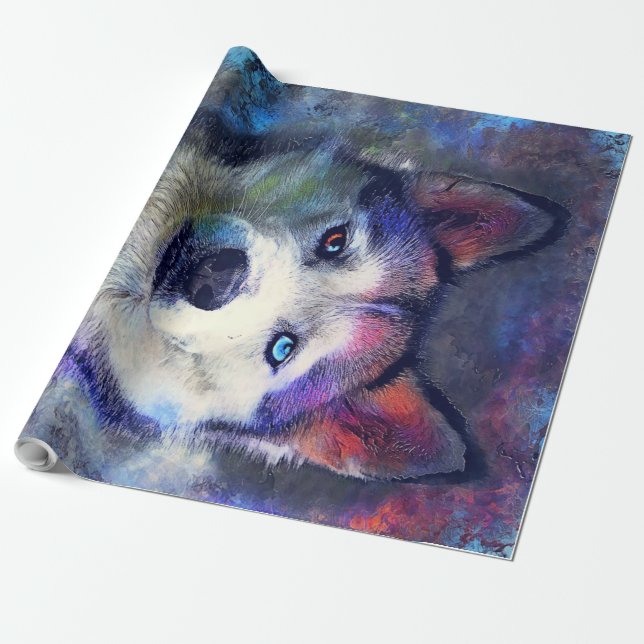 Colorful Husky Dog Art Print Gift Lovers Wrapping Paper (Unrolled)