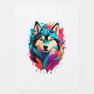 Colorful Husky Dog Head Vibrant Husky Lovers  Baby Blanket