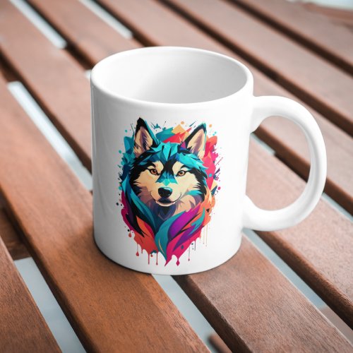 Colorful Husky Dog Head Vibrant Husky Lovers  Coffee Mug