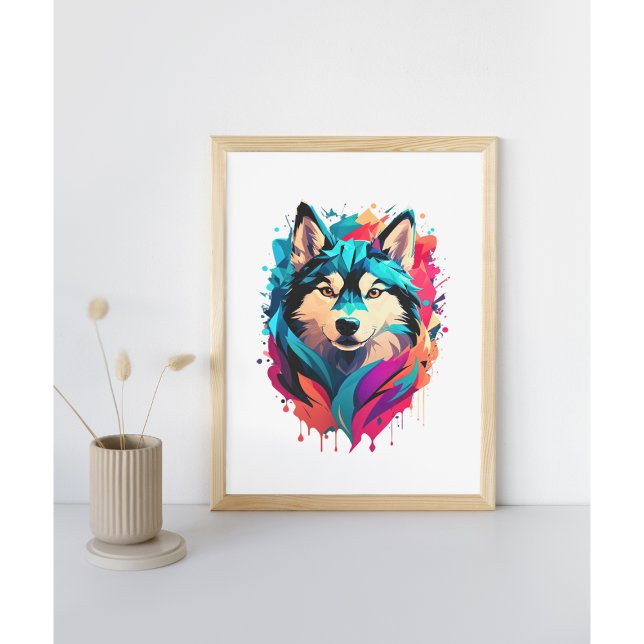 Colorful Husky Dog Head Vibrant Husky Lovers Framed Art (Creator Uploaded)