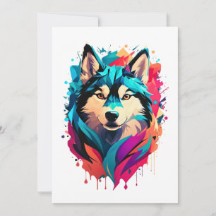 Colorful Husky Dog Head Vibrant Husky Lovers  Holiday Card