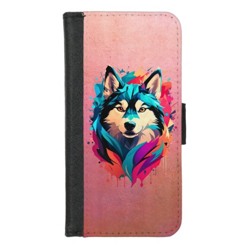 Colorful Husky Dog Head Vibrant Husky Lovers iPhone 87 Wallet Case