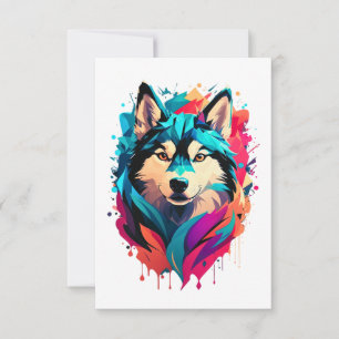 Colorful Husky Dog Head Vibrant Husky Lovers Thank You Card