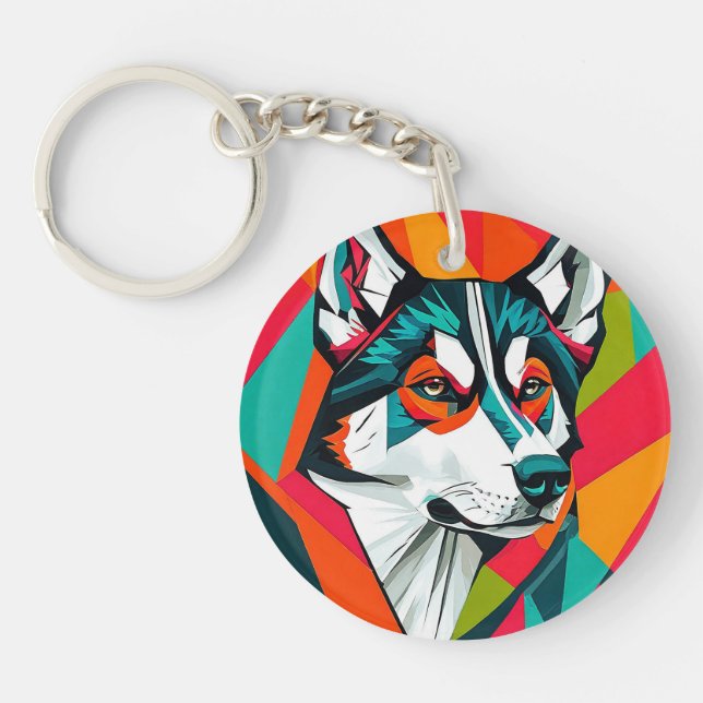 Colorful Husky dog Keychain (Front)