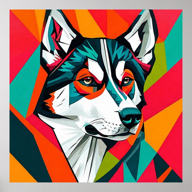 Colorful Husky dog Poster (Front)
