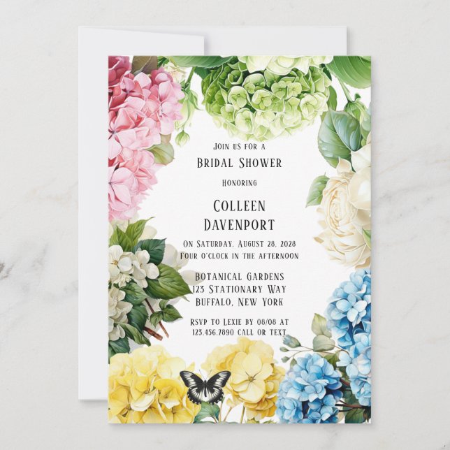 Colorful Hydrangea Butterfly Bridal Shower Invitation (Front)