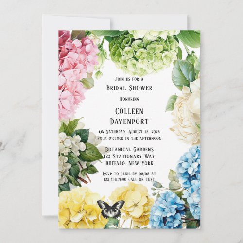 Colorful Hydrangea Butterfly Bridal Shower Invitation