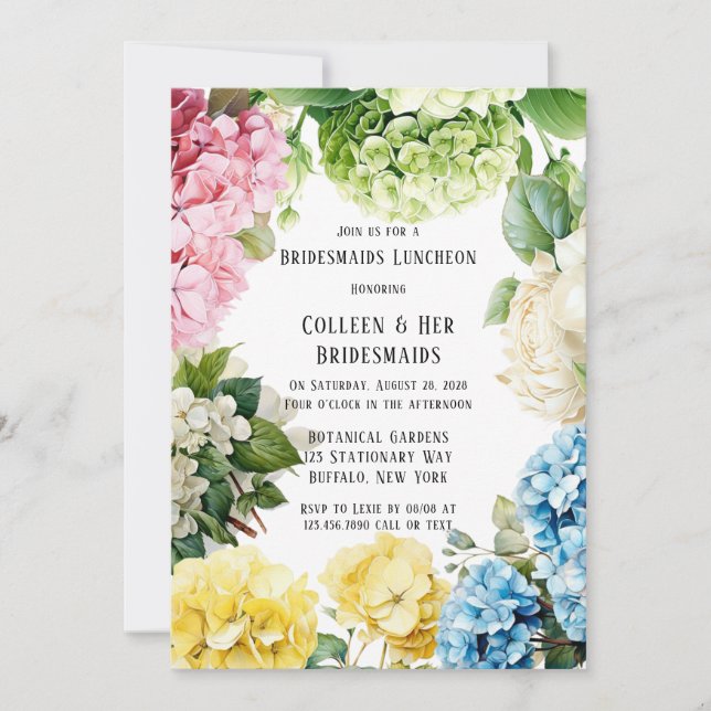 Colorful Hydrangea Butterfly Bridesmaids Luncheon Invitation (Front)