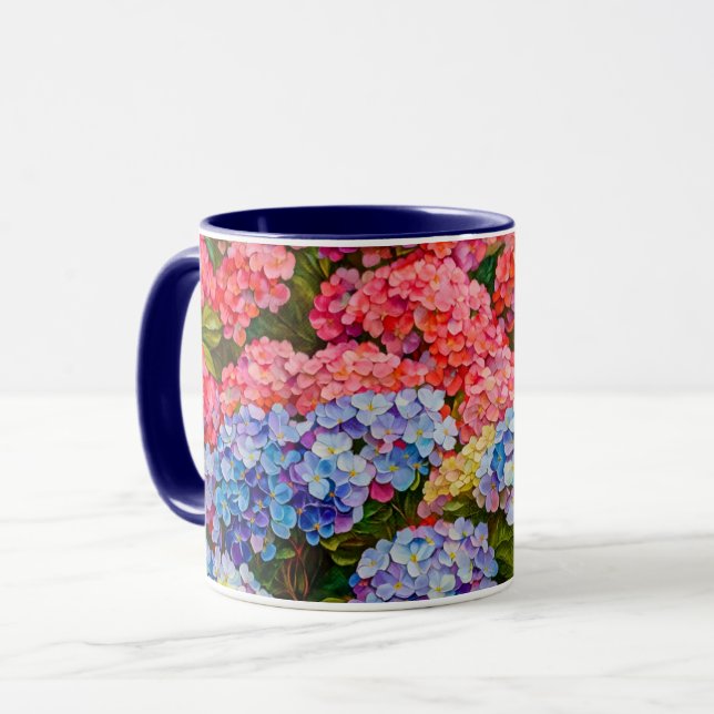 Colorful Hydrangea Flowers Art Mug Cup (Front Left)