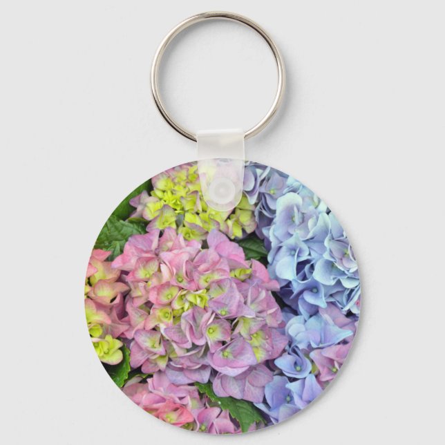 Colorful hydrangea flowers keychain (Front)