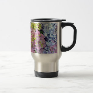 Colorful hydrangea flowers travel mug
