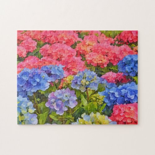 Colorful Hydrangea Flowers Watercolor Style Art Jigsaw Puzzle