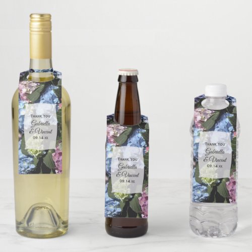 Colorful Hydrangea Flowers Wedding Bottle Hanger Tag
