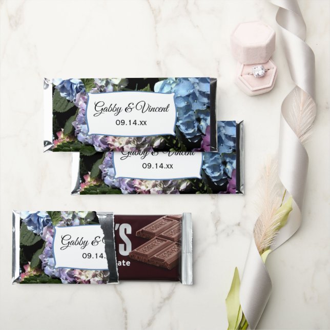 Colorful Hydrangea Flowers Wedding Hershey Bar Favors (Front)