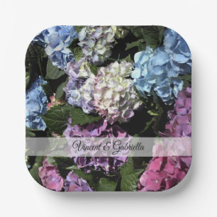 Colorful Hydrangea Flowers Wedding Paper Plates