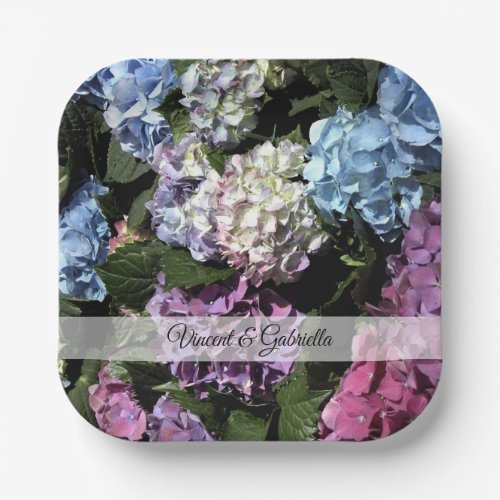 Colorful Hydrangea Flowers Wedding Paper Plates